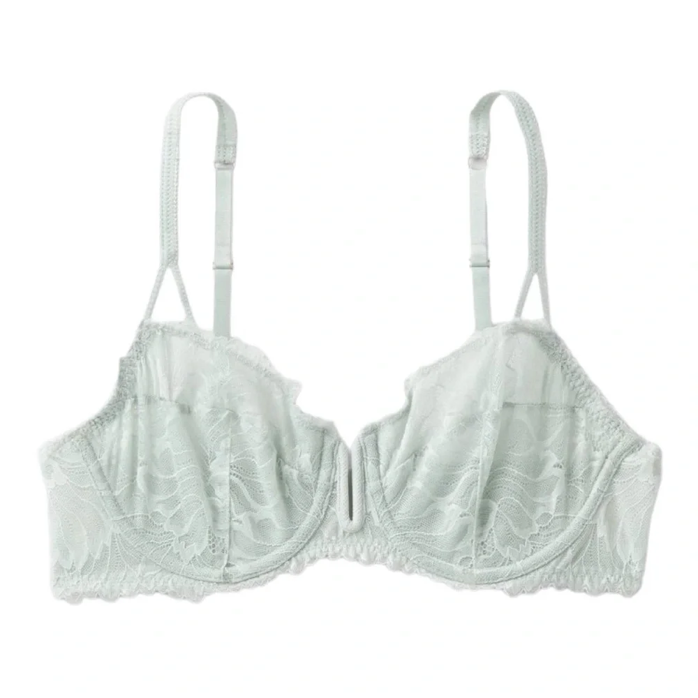 Auden Light Green Unlined Balconette Coverage Lace Underwire Bra